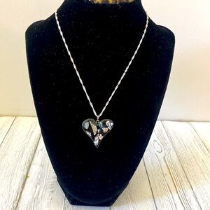 Black Albacore Heart Pendant With Sterling Silver Extendable Chain Necklace